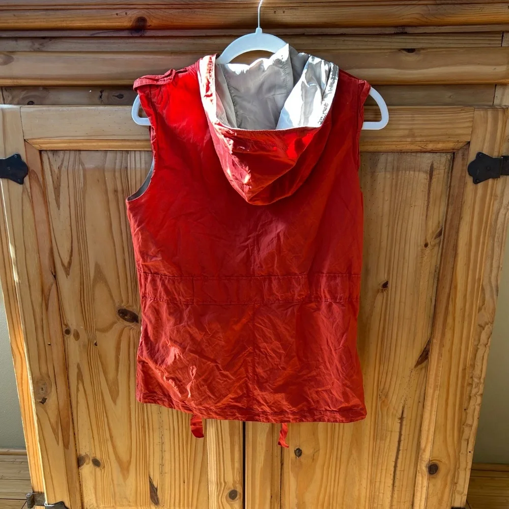 T Tahari Vest Cotton/Nylon‎ Orange Zip Up Pockets Drawstring Waist Womens Medium